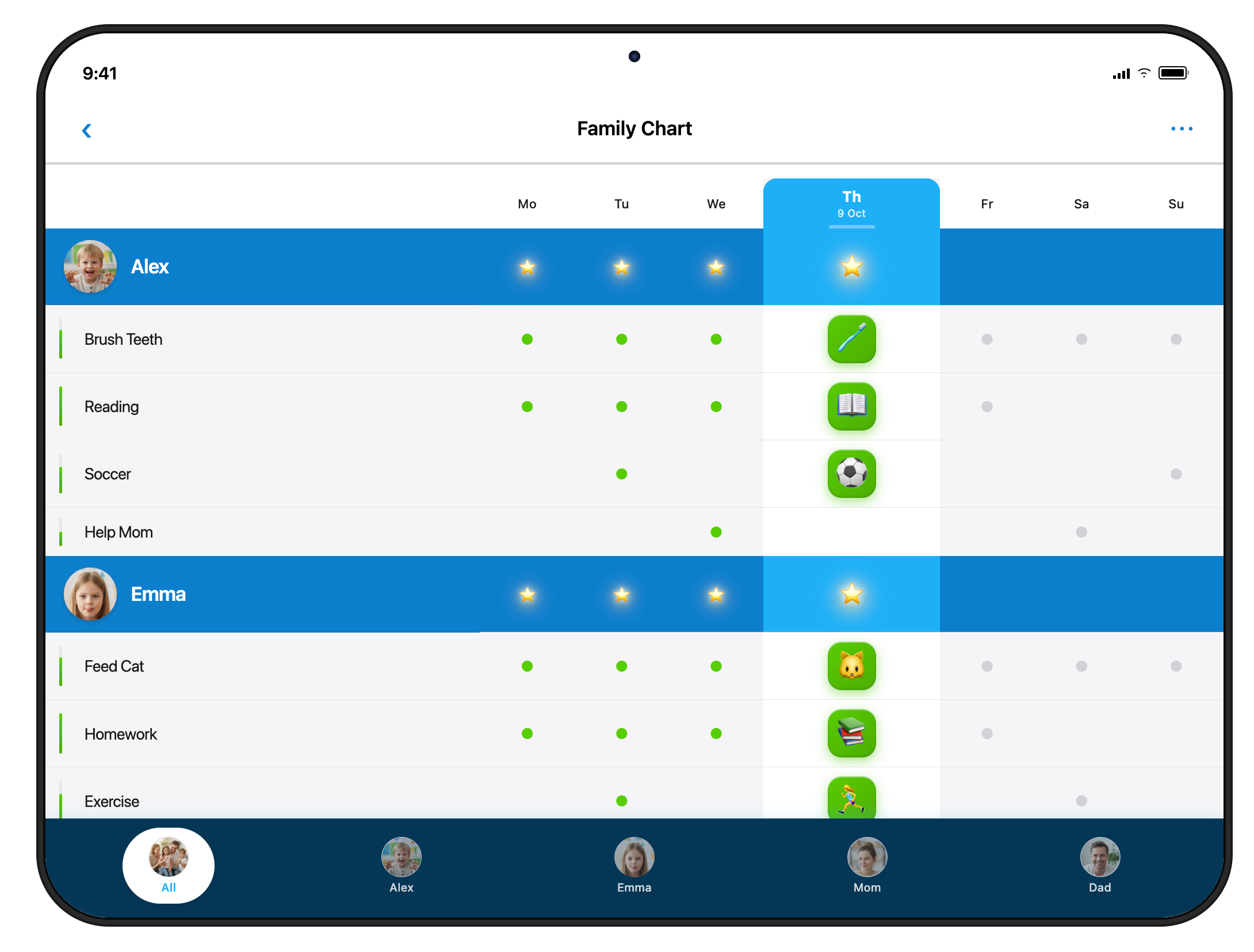 Chore chart app interface